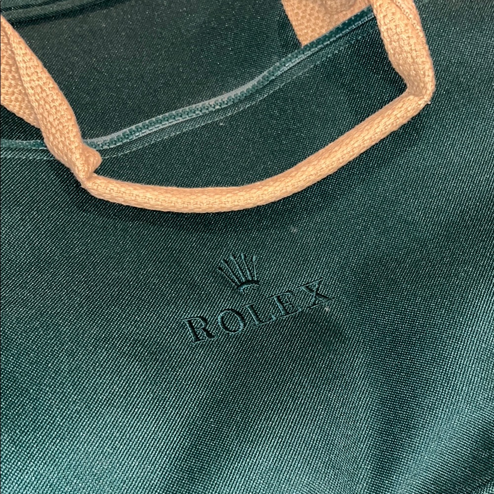 Rolex Dark Green Canvas Bag With Beige Handles